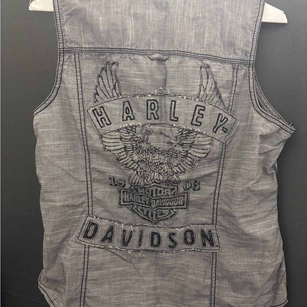 Harley-Davidson Gray Denim Vest with Embroidered Eagle